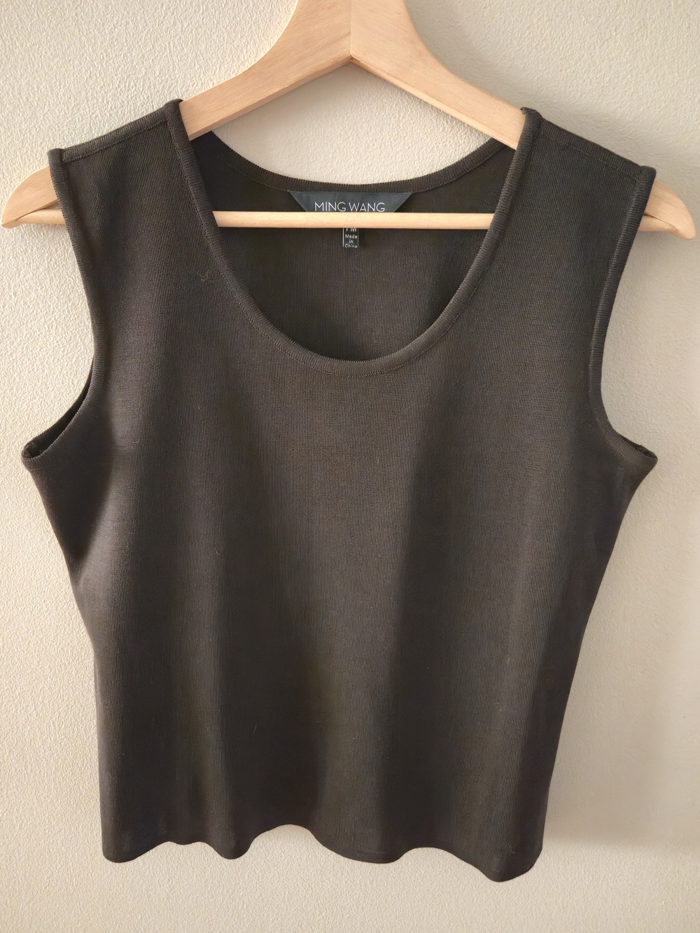 Ming Wang Mid-Length Scoop Neck Knit Tank Size MP Brown Wrinkle-resistant
